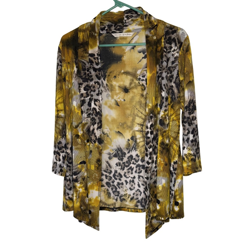 3/$20 Peter Nygard Yellow and Black Patterned Blouse Fabric Cardigan